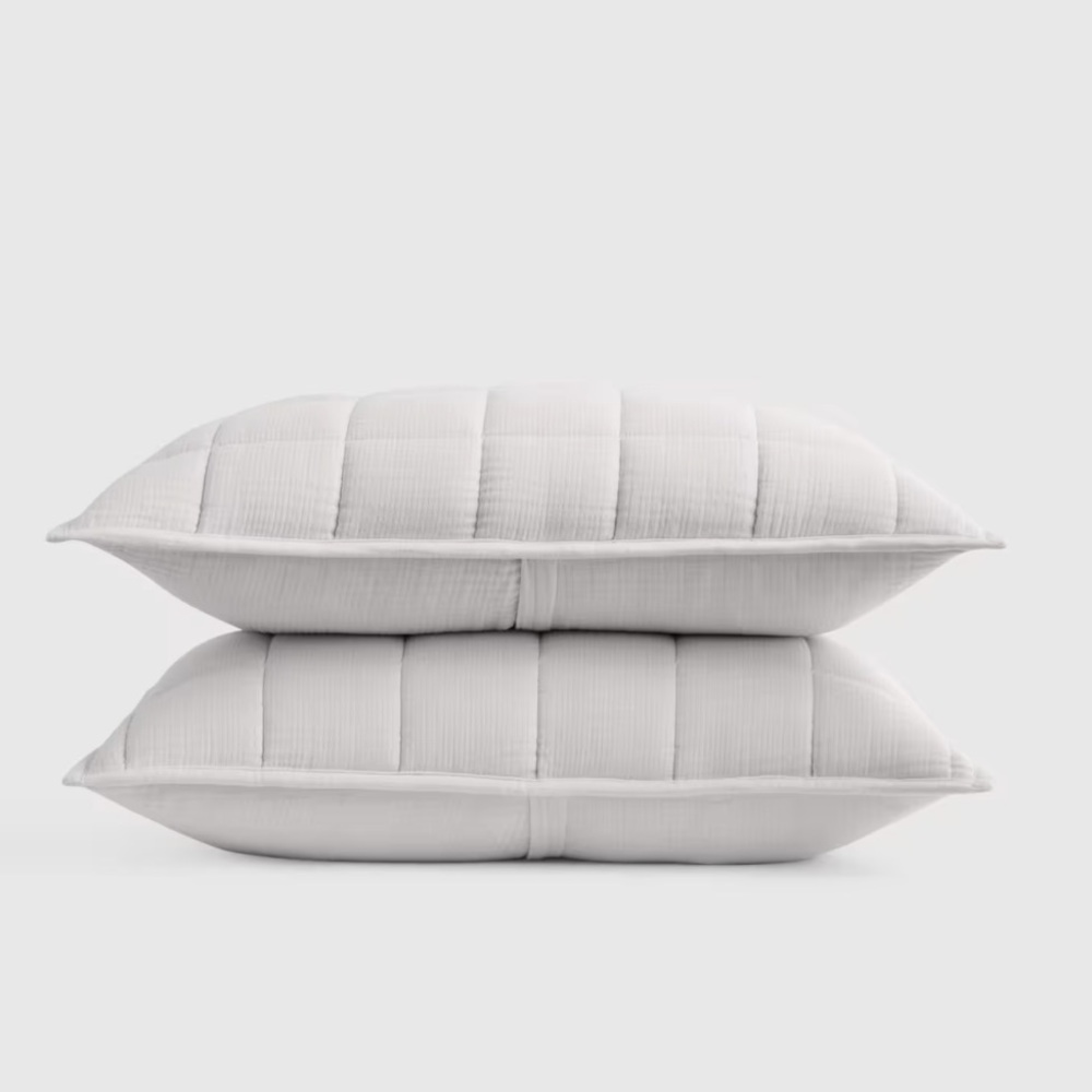 NWT QUINCE Organic Airy Gauze Box Quilt Sham Set Standard Fog Grey 3514